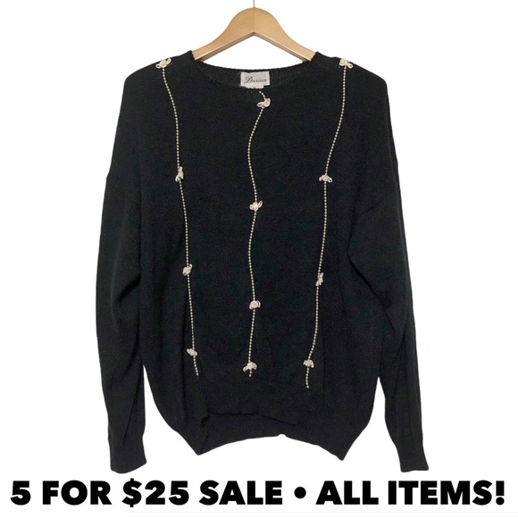 Vintage Sweaters - Darian Vintage 80’s Ribbons & Pearls Sweater
